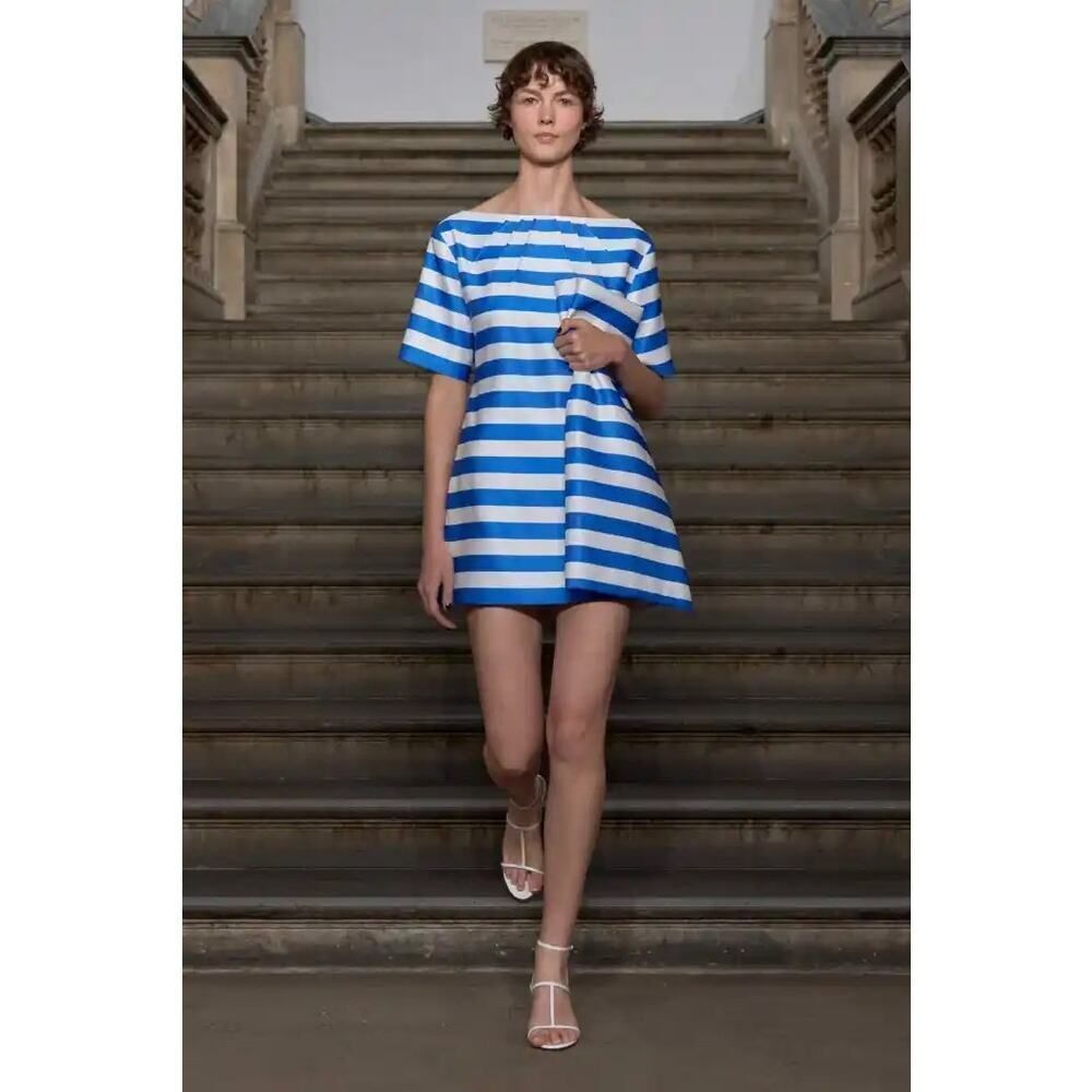 Emilia Wickstead Guinevere Rounded Twil Stripe Short Dress in Multi UK16/US12